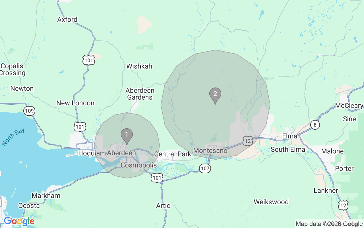 Map of Airbnb guest-review hotspots in Aberdeen with location premium circles