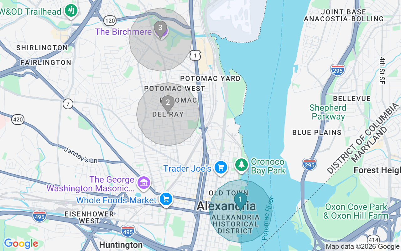 Map of Airbnb guest-review hotspots in Alexandria with location premium circles