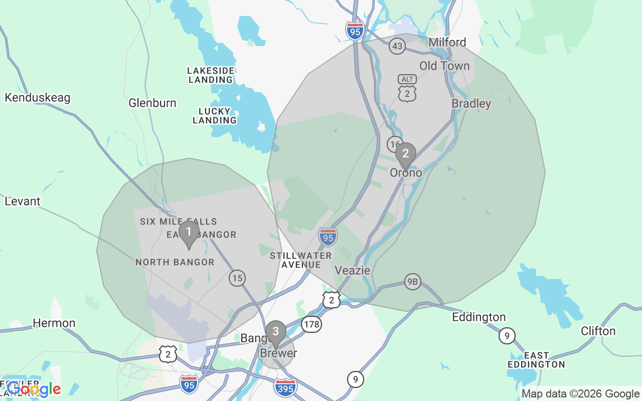 Map of Airbnb guest-review hotspots in Bangor with location premium circles