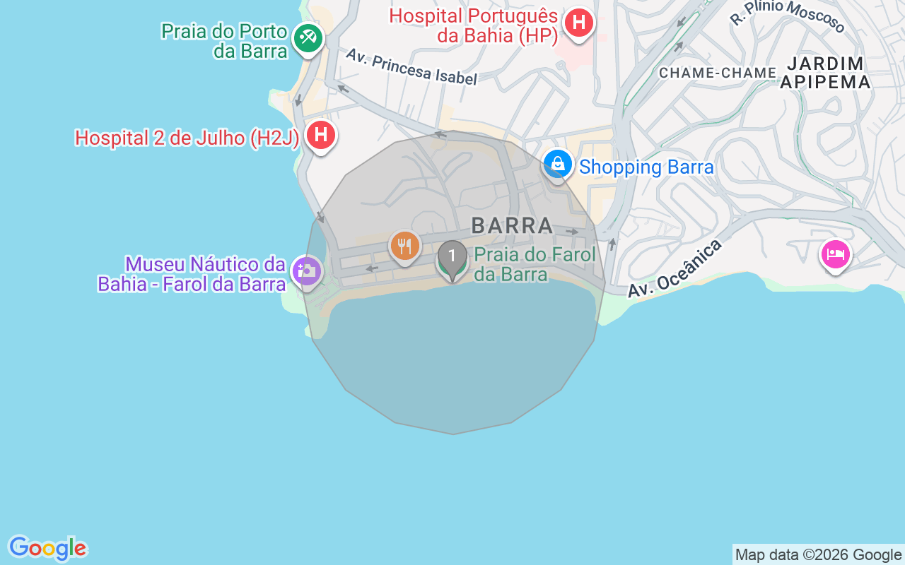 Map of Airbnb guest-review hotspots in Barra with location premium circles
