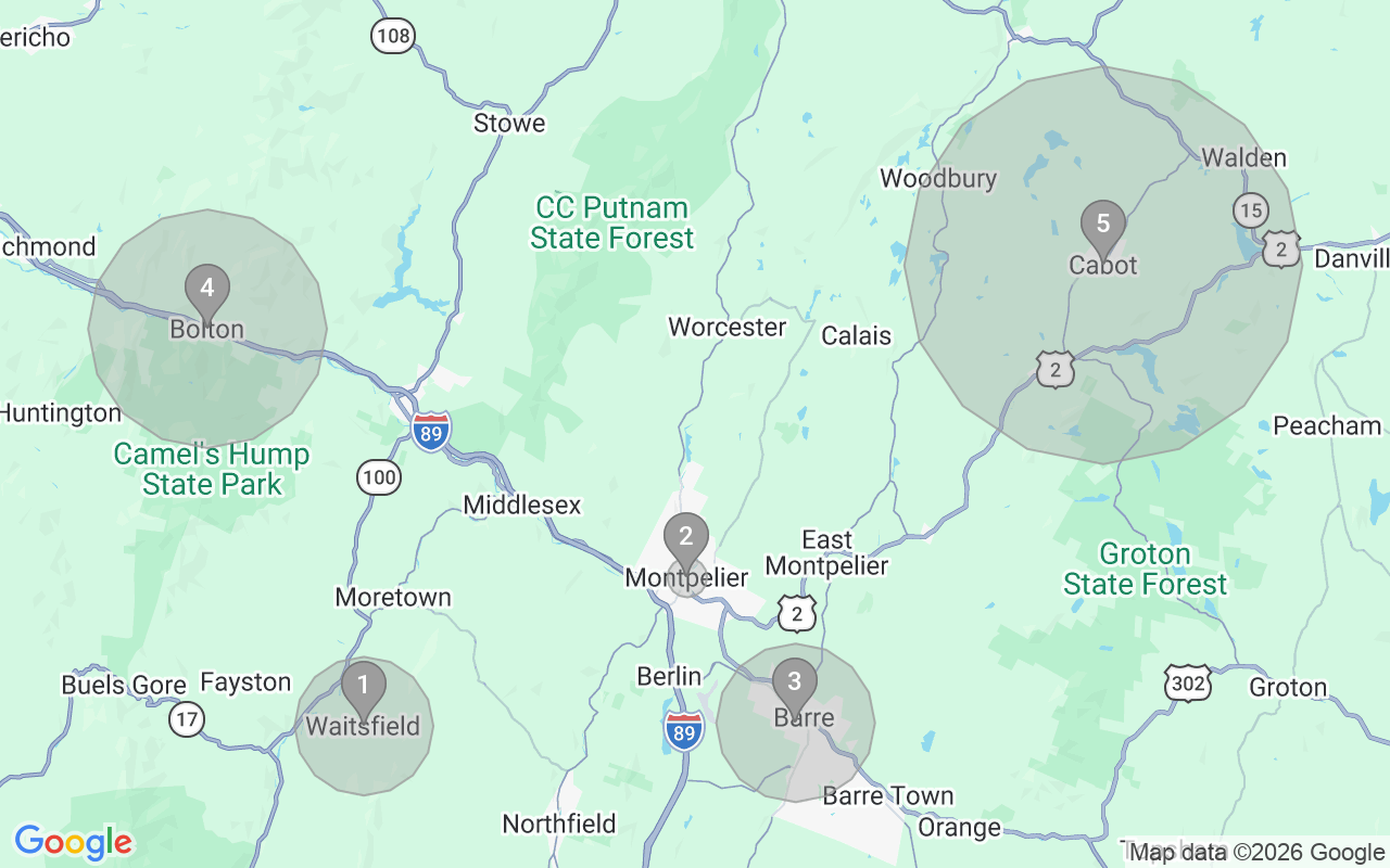 Map of Airbnb guest-review hotspots in Barre with location premium circles