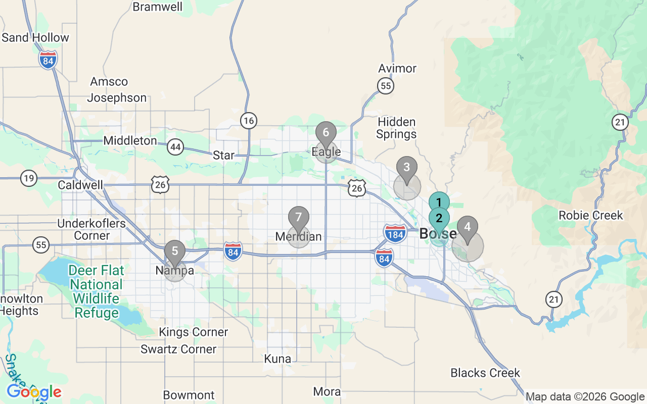 Map of Airbnb guest-review hotspots in Boise City with location premium circles