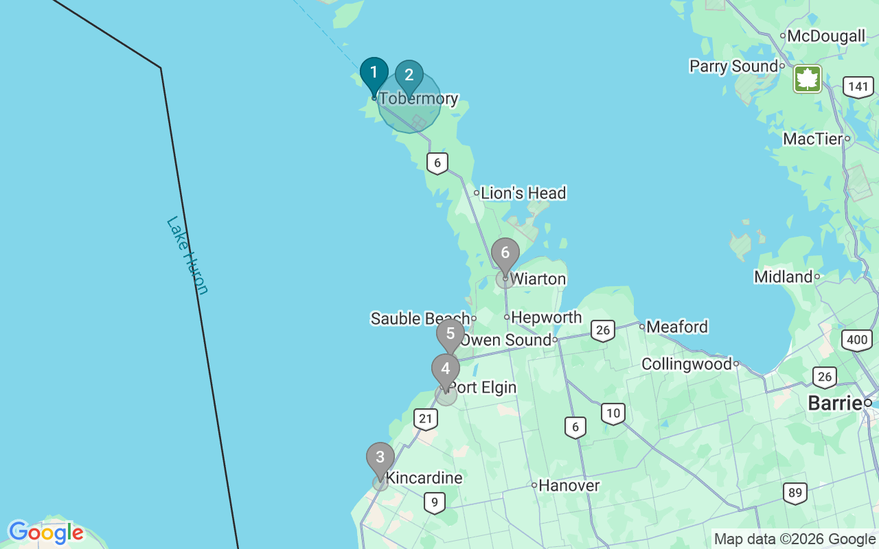Map of Airbnb guest-review hotspots in Bruce with location premium circles