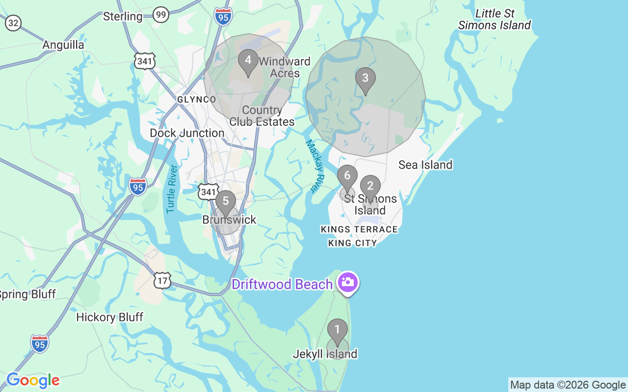 Map of Airbnb guest-review hotspots in Brunswick with location premium circles
