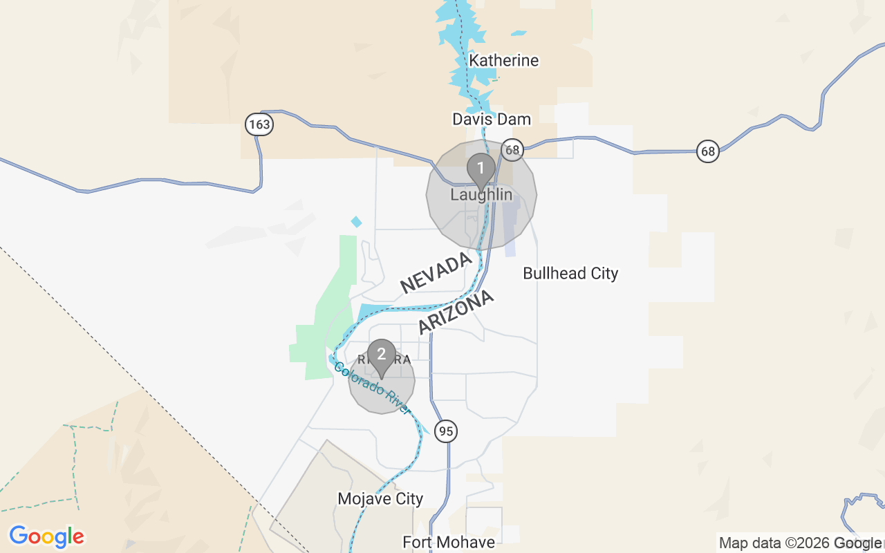 Map of Airbnb guest-review hotspots in Bullhead City with location premium circles