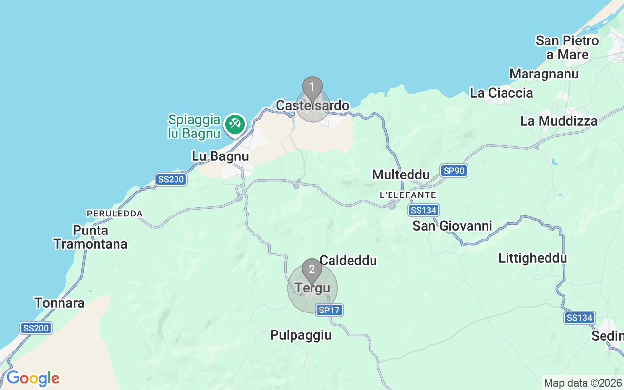 Map of Airbnb guest-review hotspots in Castelsardo with location premium circles