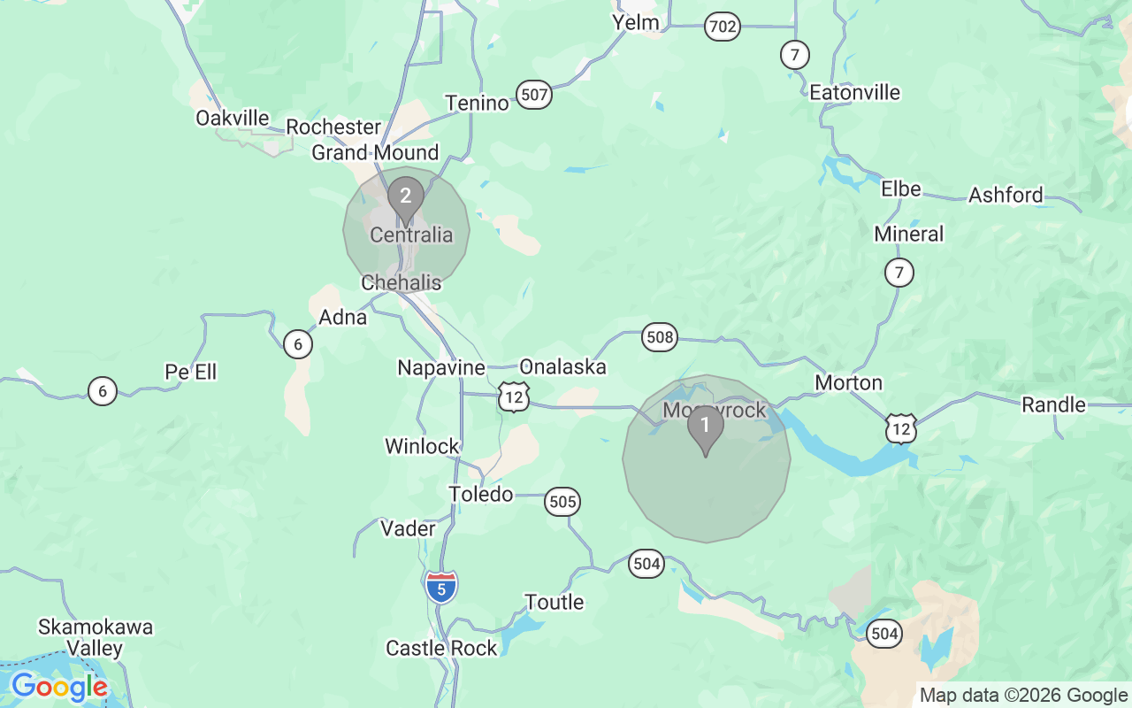 Map of Airbnb guest-review hotspots in Centralia with location premium circles