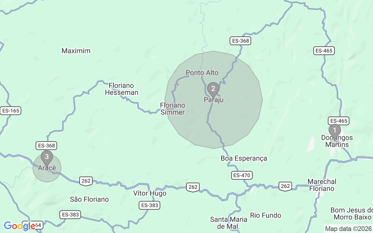 Map of Airbnb guest-review hotspots in Domingos Martins with location premium circles