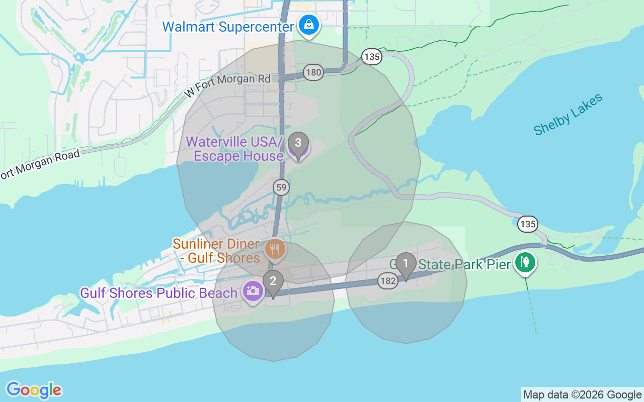 Map of Airbnb guest-review hotspots in East Beach with location premium circles