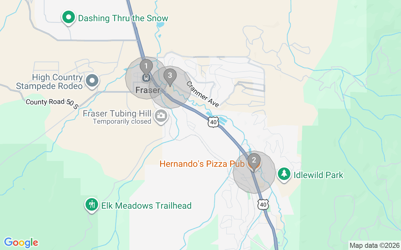Map of Airbnb guest-review hotspots in Fraser with location premium circles