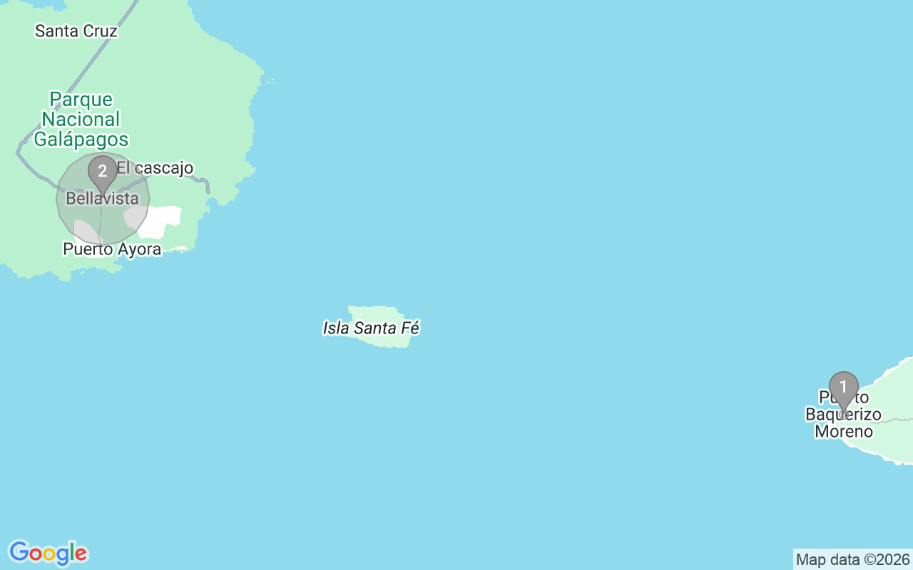 Map of Airbnb guest-review hotspots in Galapagos with location premium circles