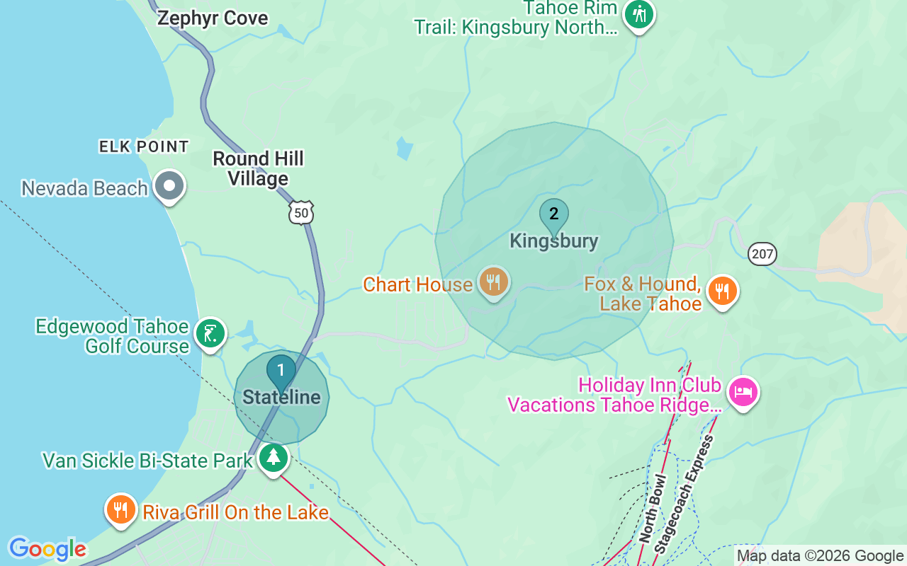 Map of Airbnb guest-review hotspots in Gardnerville Ranchos with location premium circles