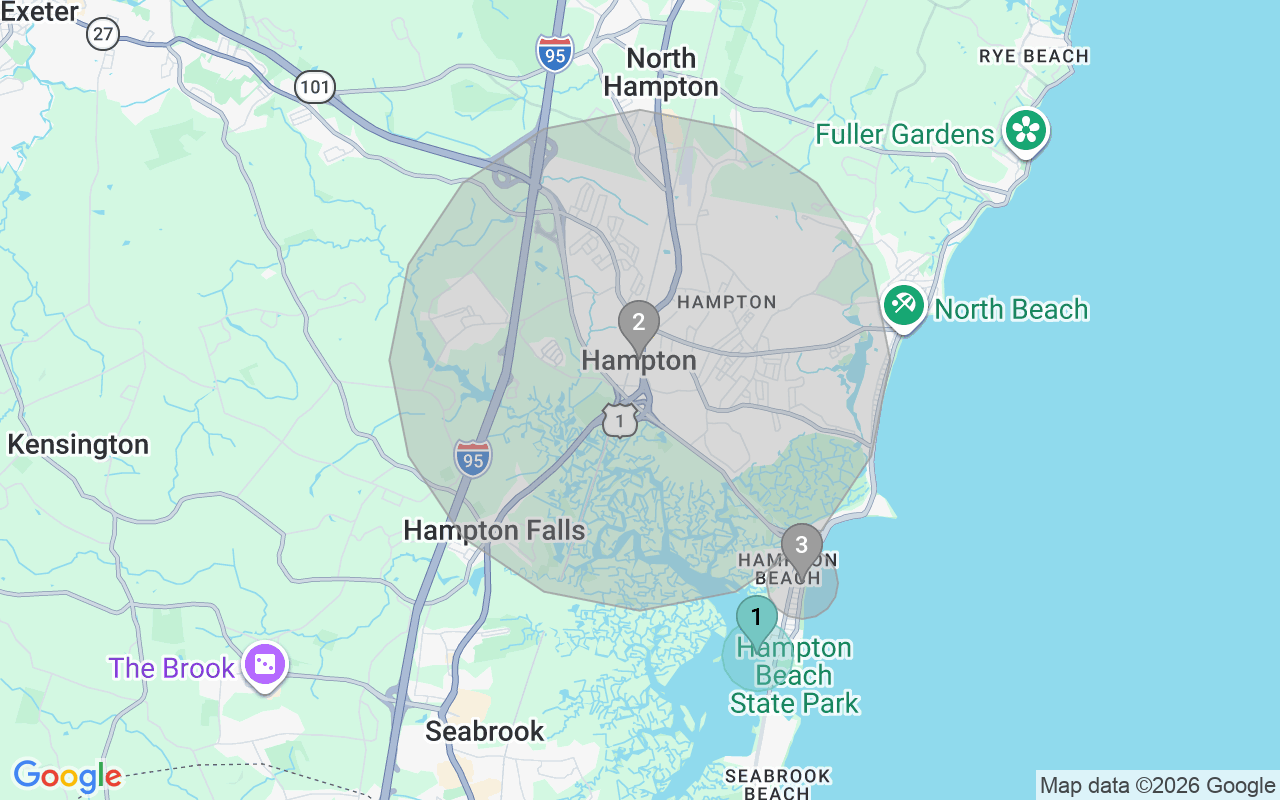Map of Airbnb guest-review hotspots in Hampton with location premium circles