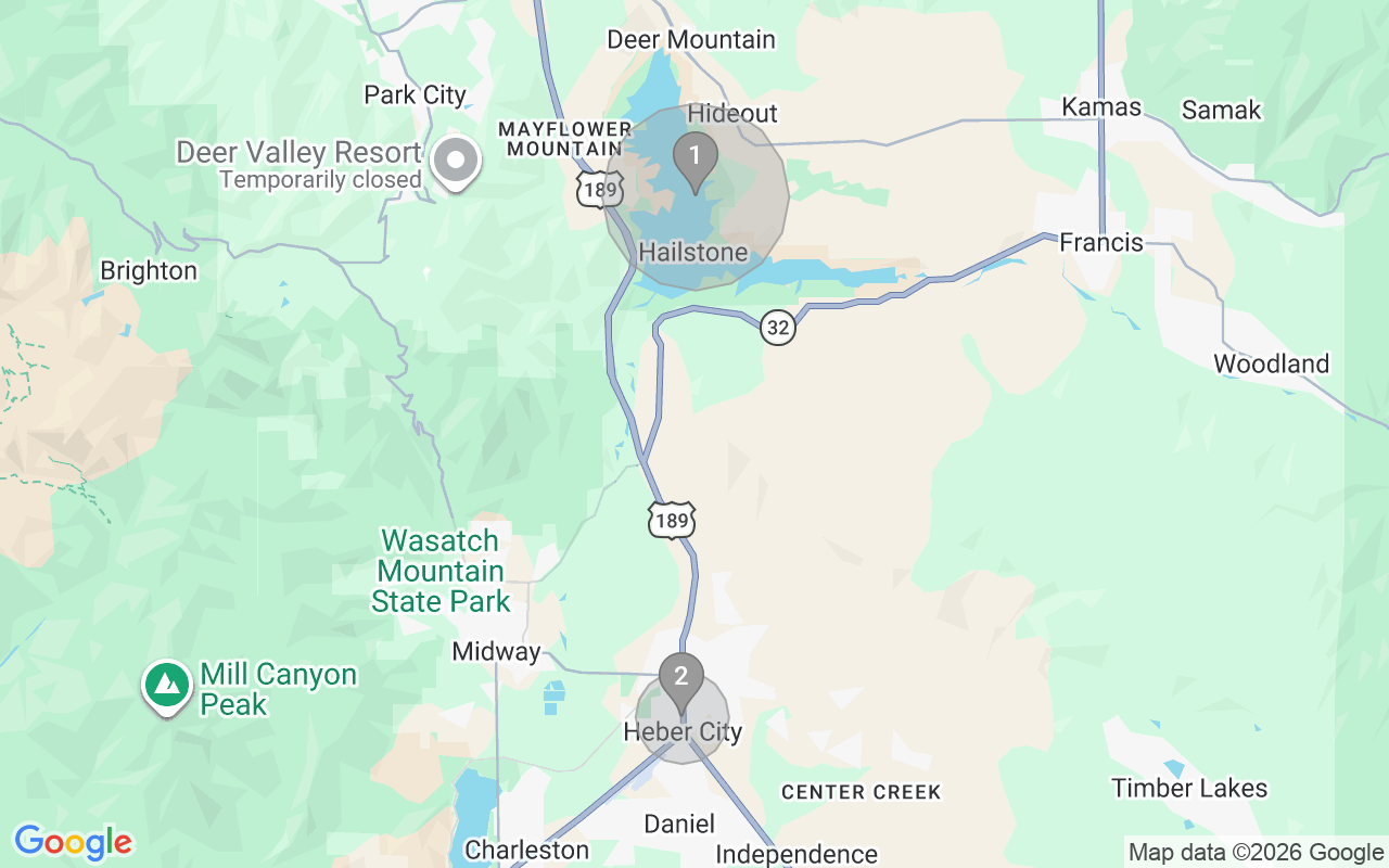 Map of Airbnb guest-review hotspots in Heber with location premium circles