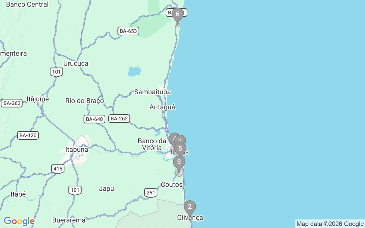 Map of Airbnb guest-review hotspots in Ilhéus with location premium circles