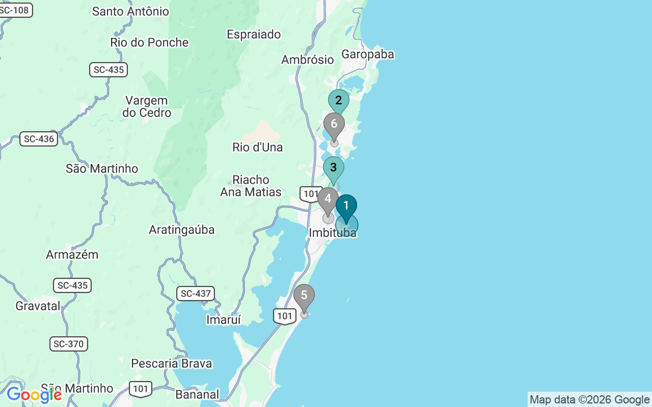 Map of Airbnb guest-review hotspots in Imbituba with location premium circles