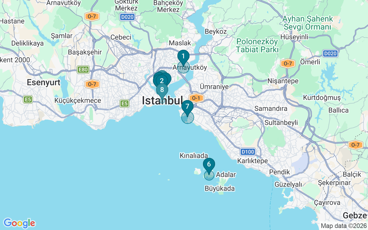 Map of Airbnb guest-review hotspots in Istanbul with location premium circles