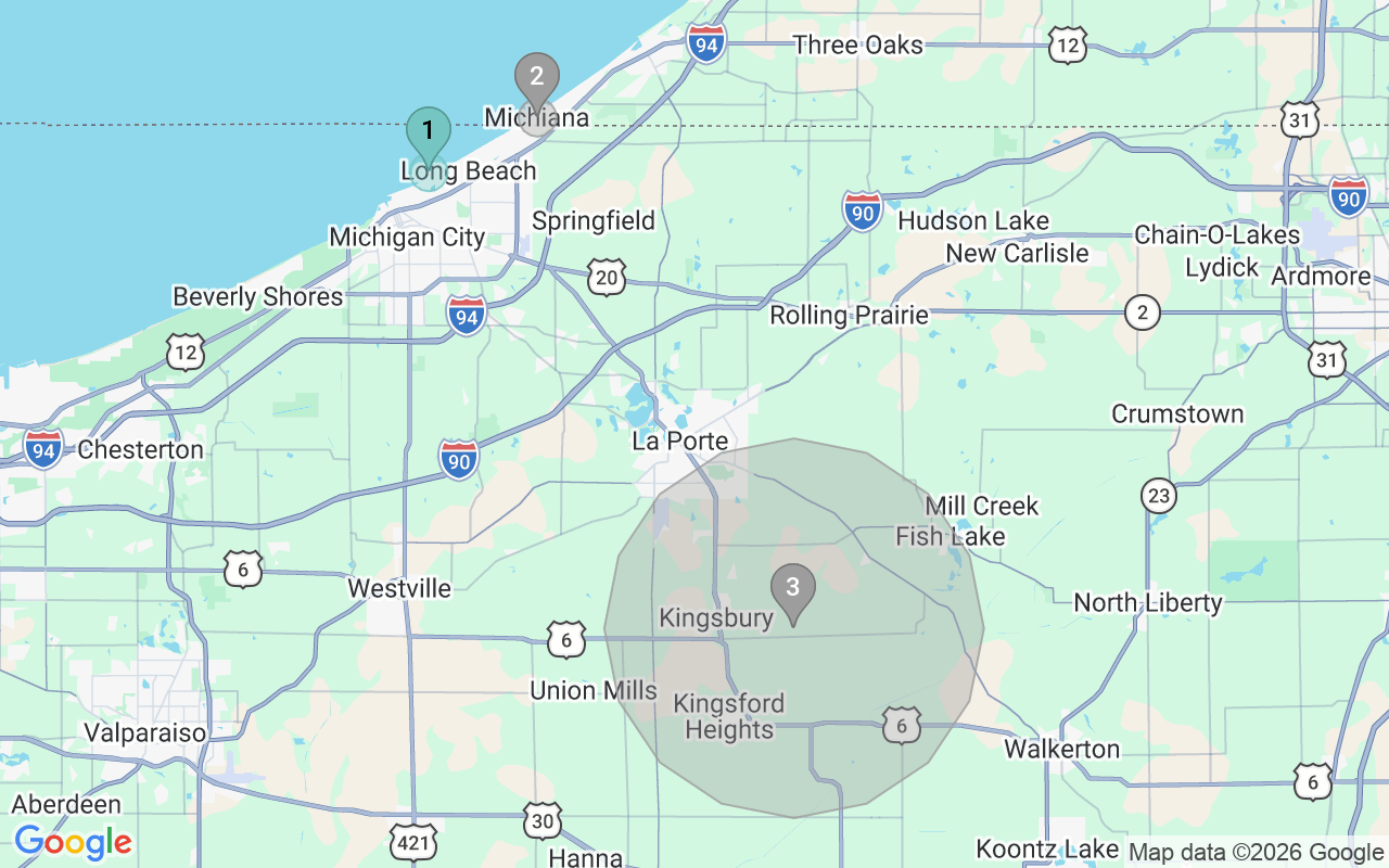 Map of Airbnb guest-review hotspots in Laporte with location premium circles