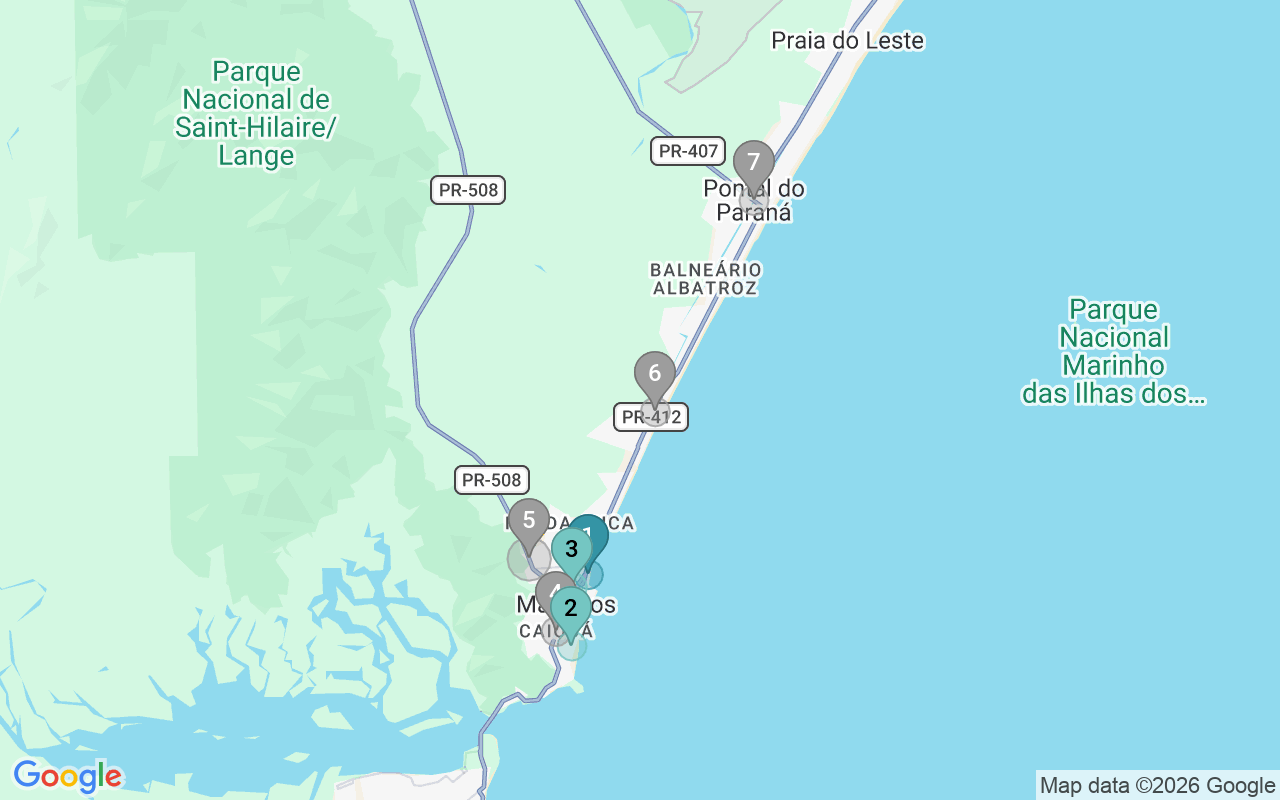 Map of Airbnb guest-review hotspots in Matinhos with location premium circles