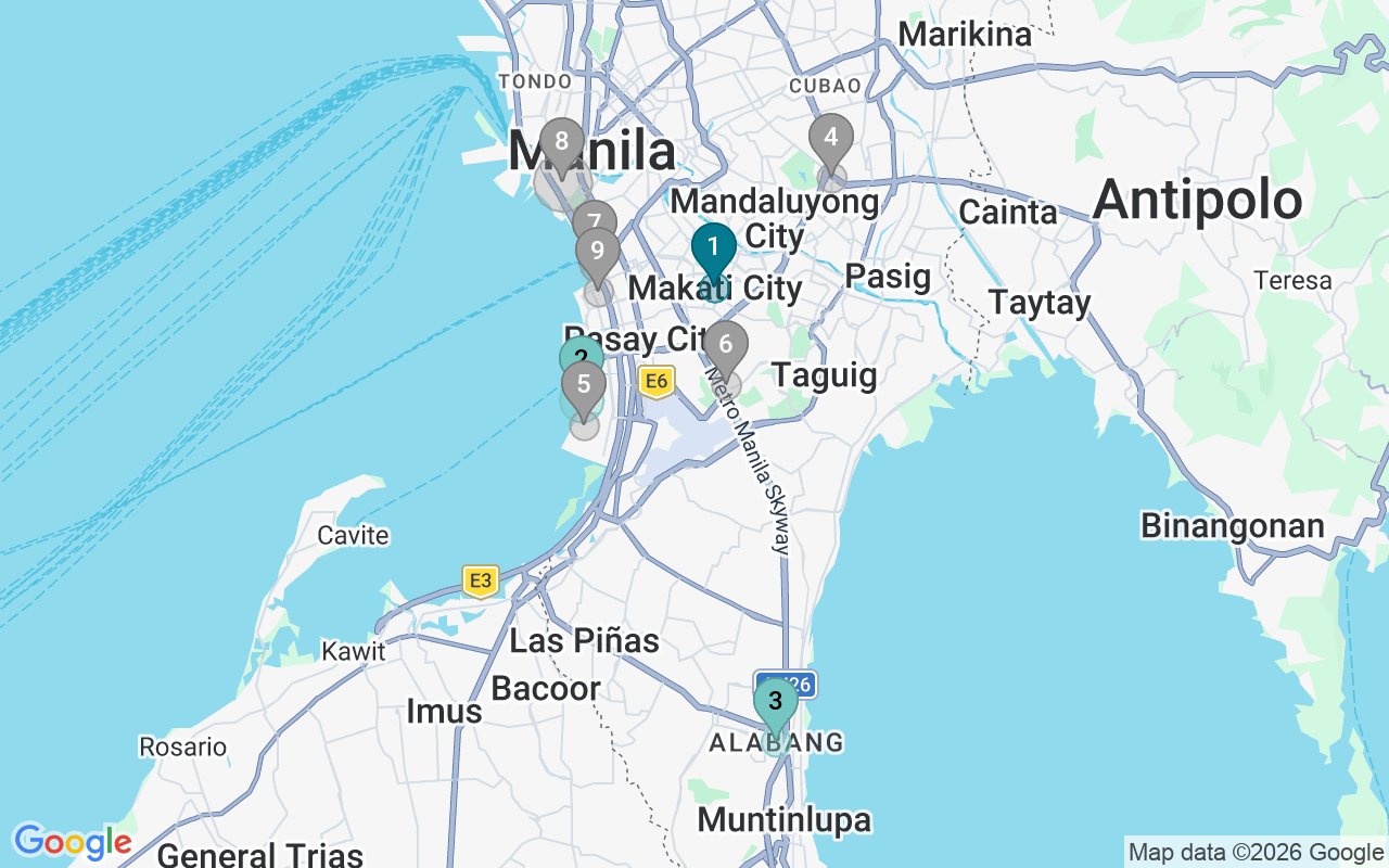 Map of Airbnb guest-review hotspots in Metro Manila with location premium circles