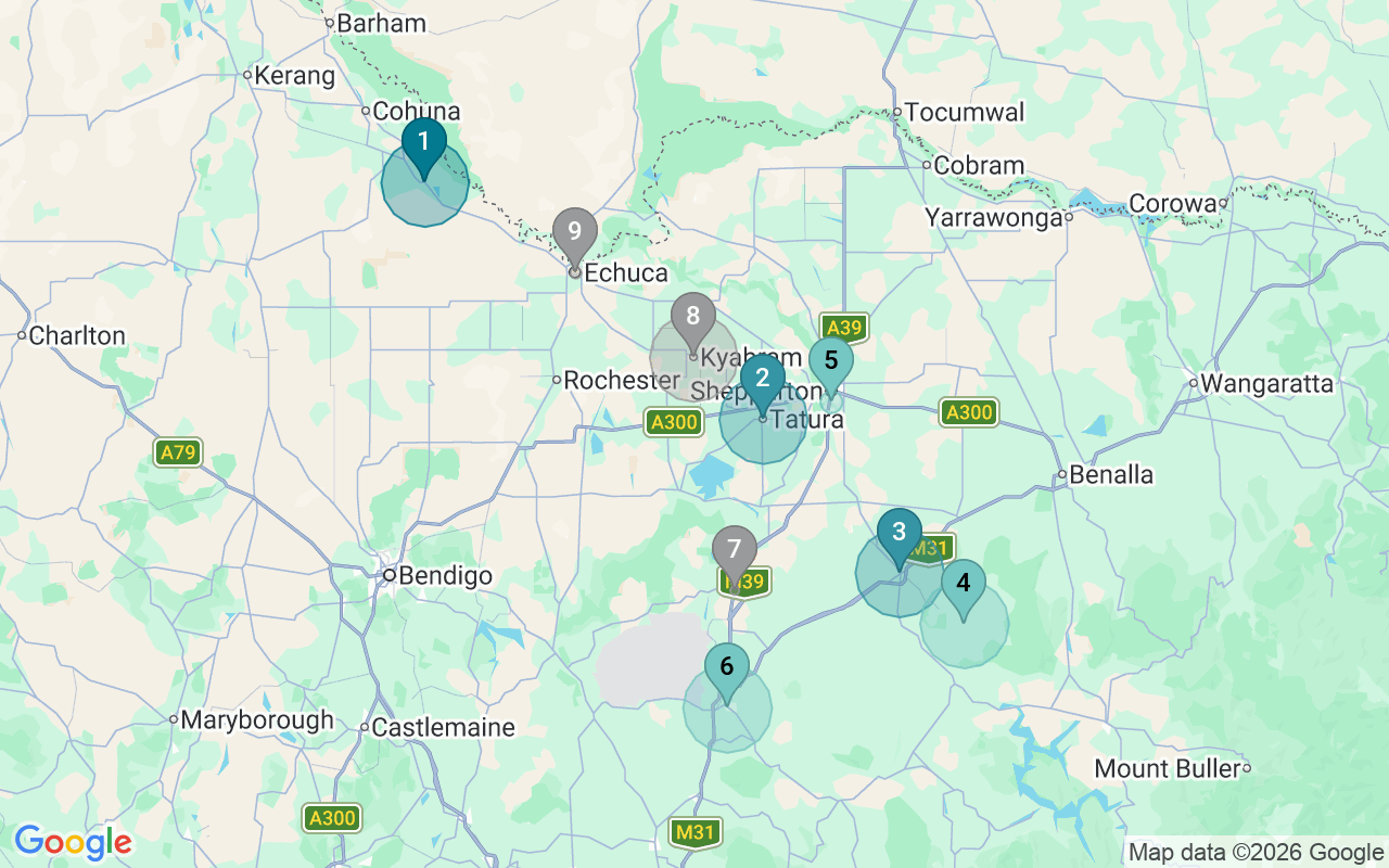 Map of Airbnb guest-review hotspots in Murray with location premium circles