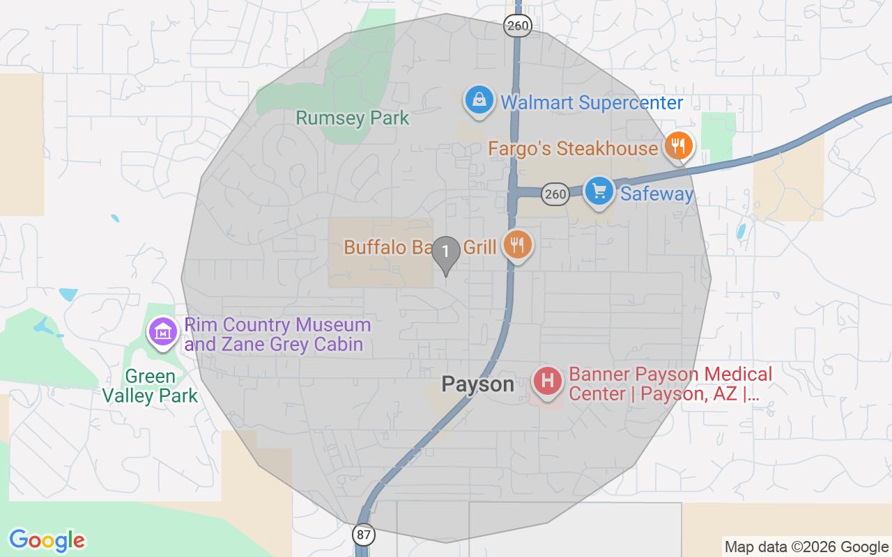 Map of Airbnb guest-review hotspots in Payson with location premium circles