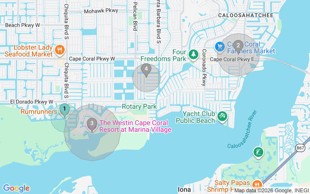 Map of Airbnb guest-review hotspots in Pelican with location premium circles