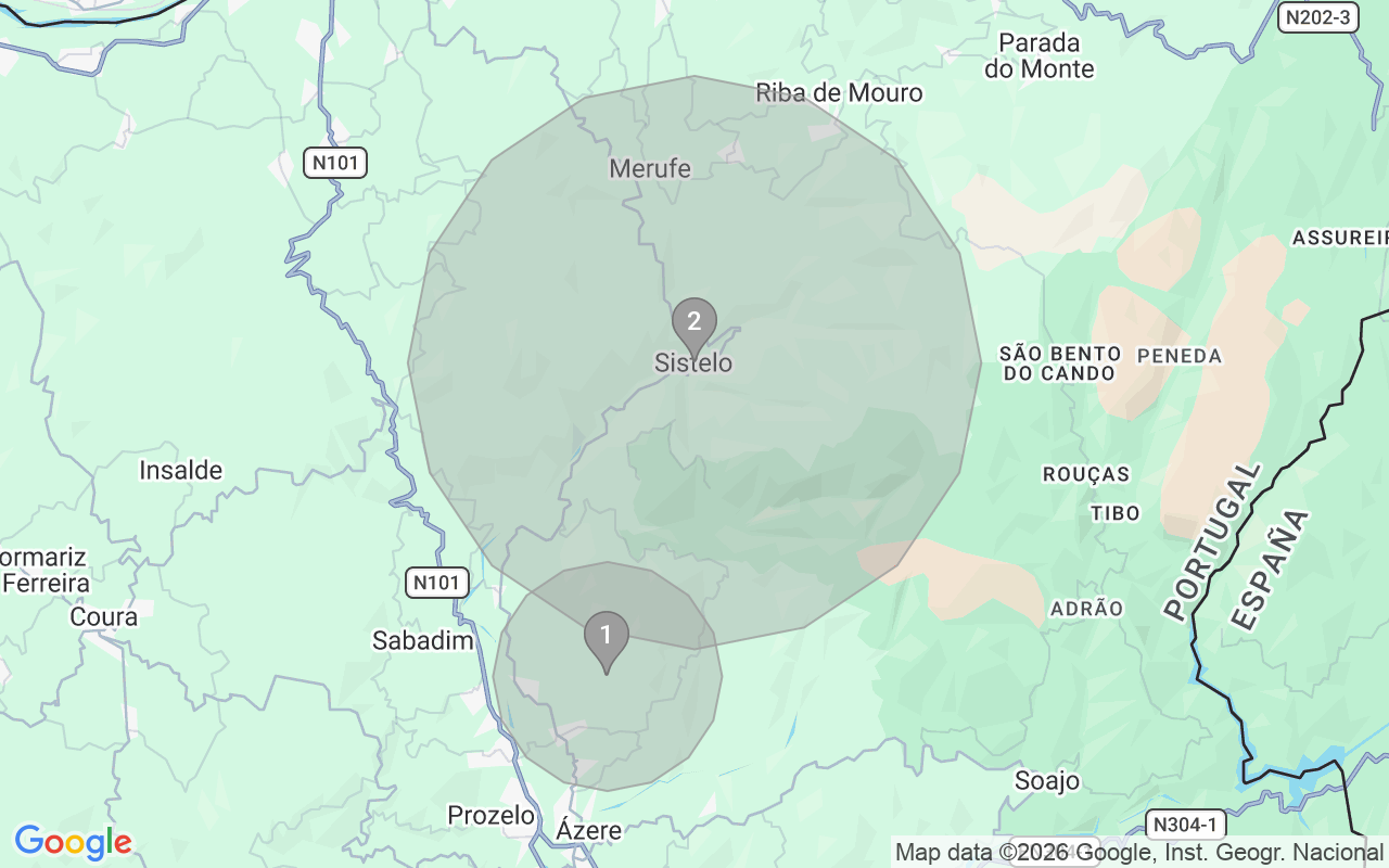 Map of Airbnb guest-review hotspots in ponte da barca with location premium circles