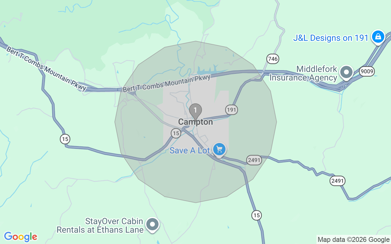 Map of Airbnb guest-review hotspots in Red River Gorge with location premium circles