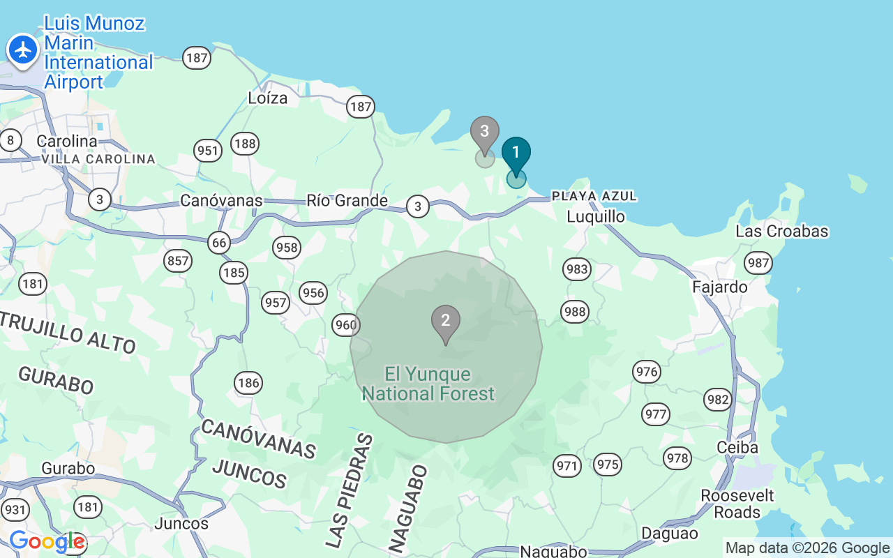 Map of Airbnb guest-review hotspots in rio grande with location premium circles