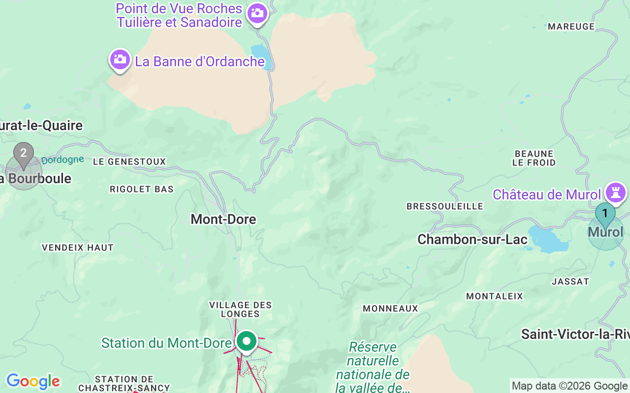 Map of Airbnb guest-review hotspots in Rochefort Montagne with location premium circles