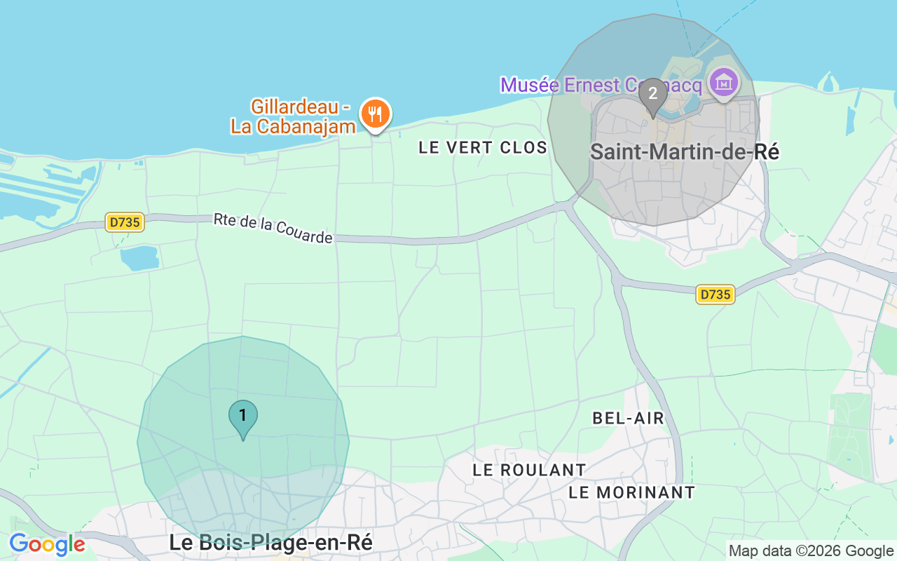 Map of Airbnb guest-review hotspots in Saint Martin De Re with location premium circles