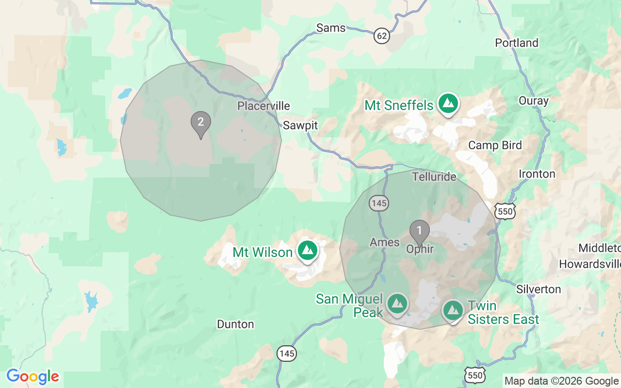 Map of Airbnb guest-review hotspots in San Miguel with location premium circles