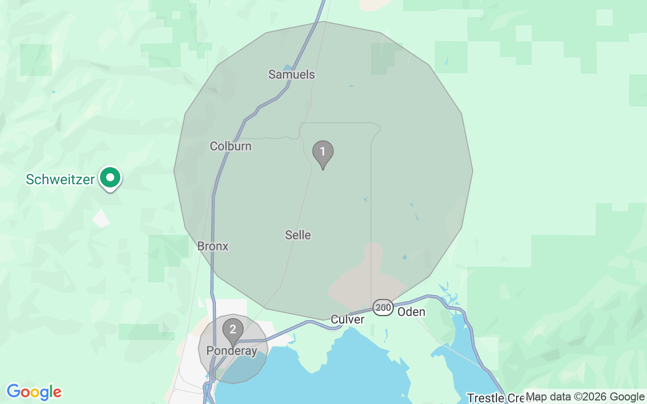 Map of Airbnb guest-review hotspots in Sandpoint with location premium circles