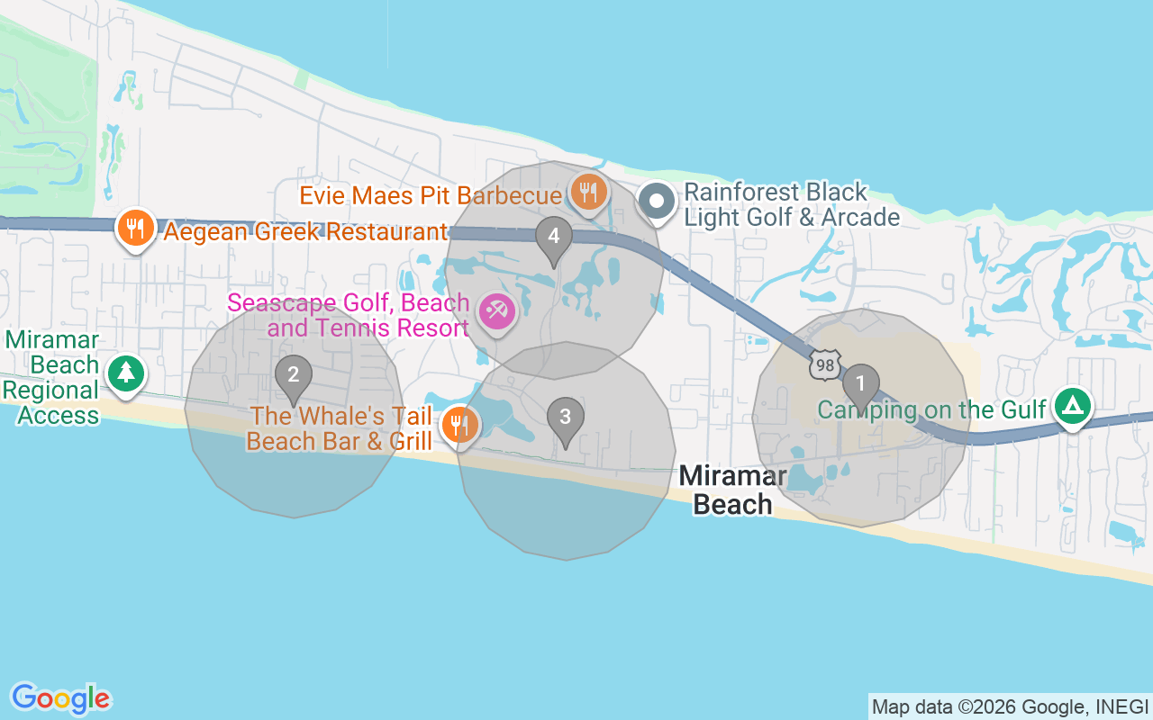 Map of Airbnb guest-review hotspots in Seascape with location premium circles