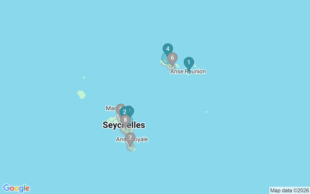 Map of Airbnb guest-review hotspots in seychelles with location premium circles