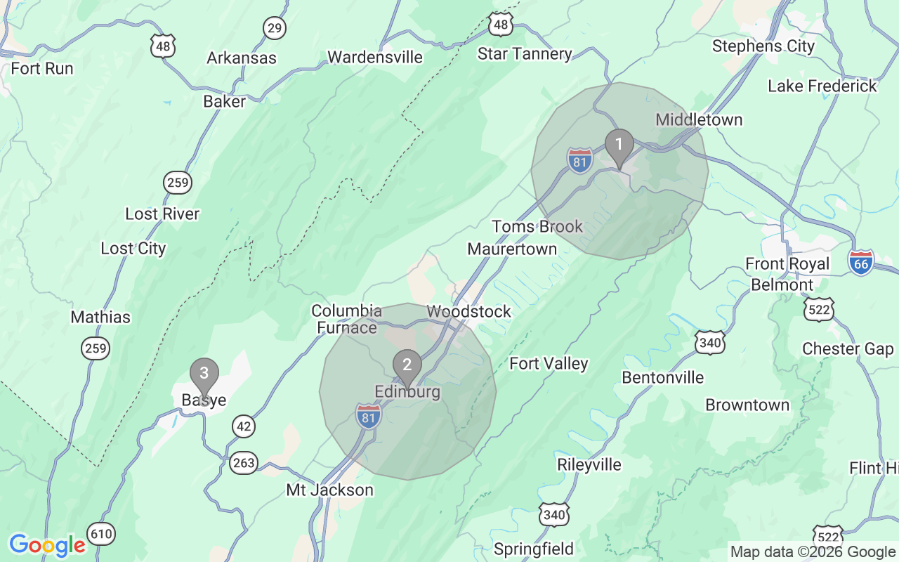 Map of Airbnb guest-review hotspots in Shenandoah with location premium circles