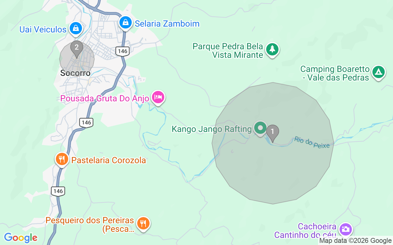 Map of Airbnb guest-review hotspots in Socorro with location premium circles