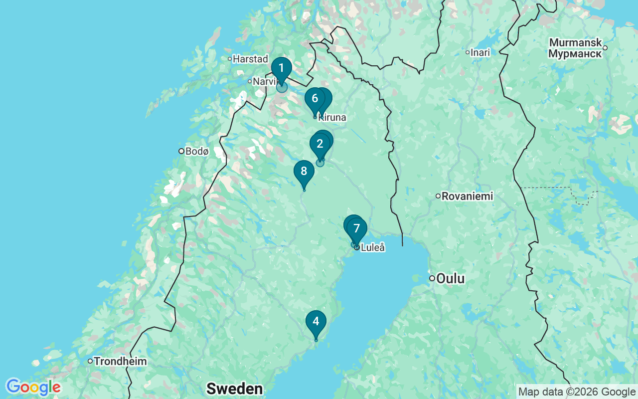 Map of Airbnb guest-review hotspots in Swedish lapland with location premium circles