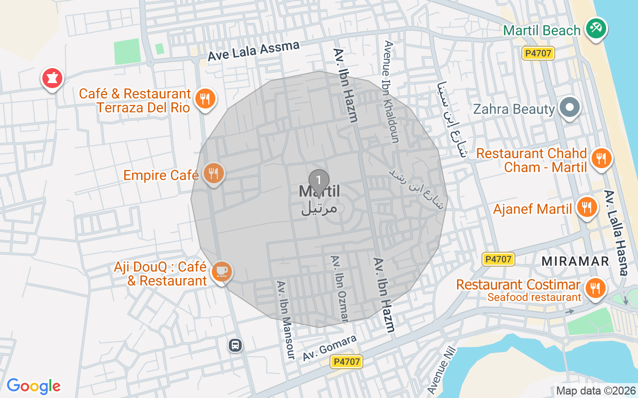 Map of Airbnb guest-review hotspots in Tetouan with location premium circles