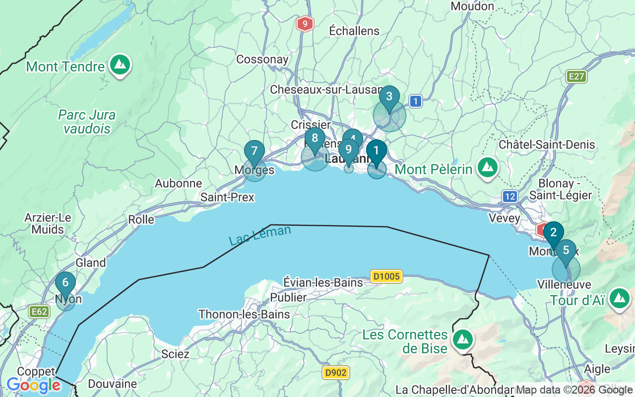 Map of Airbnb guest-review hotspots in Vaud with location premium circles