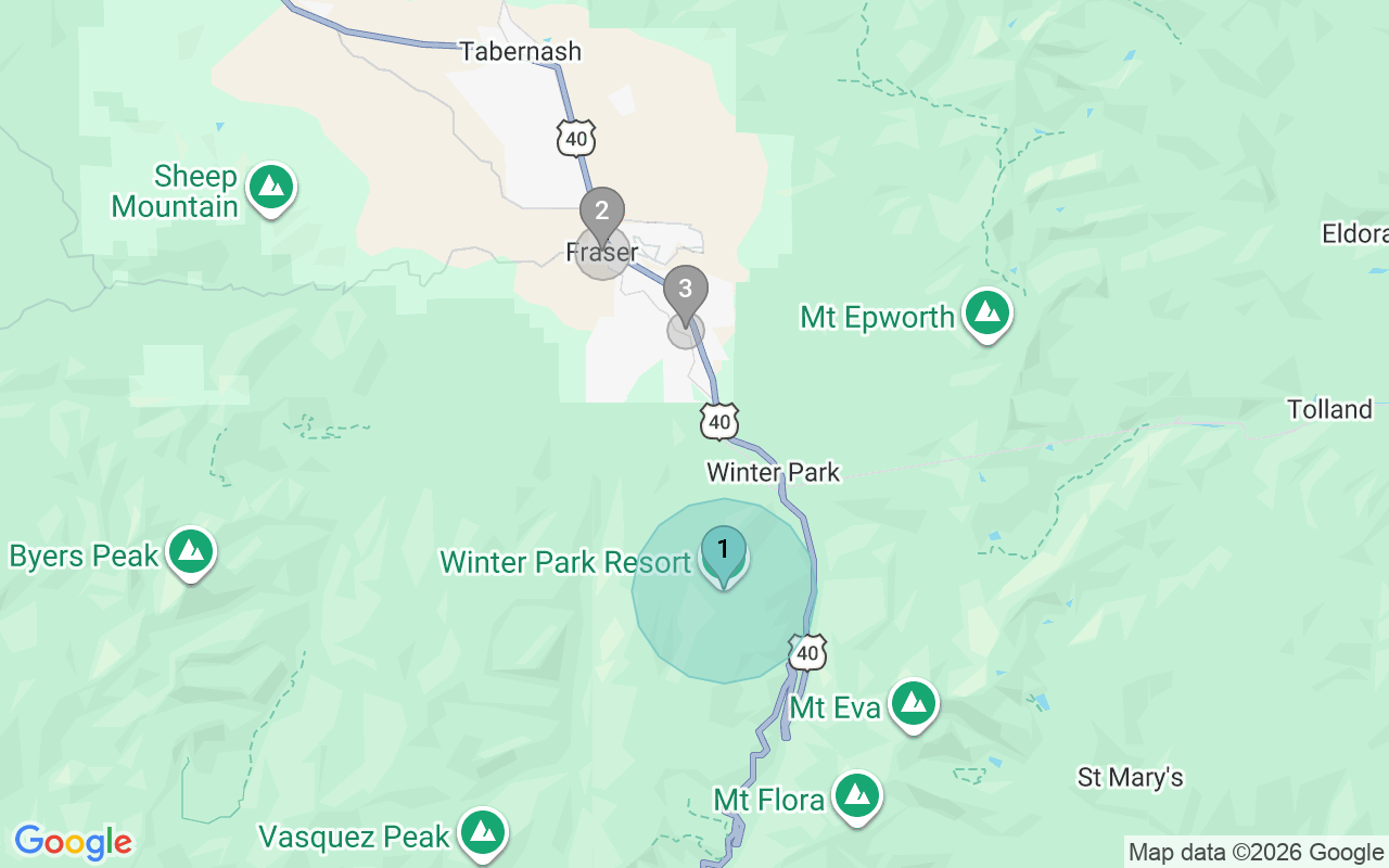Map of Airbnb guest-review hotspots in Winter Park with location premium circles